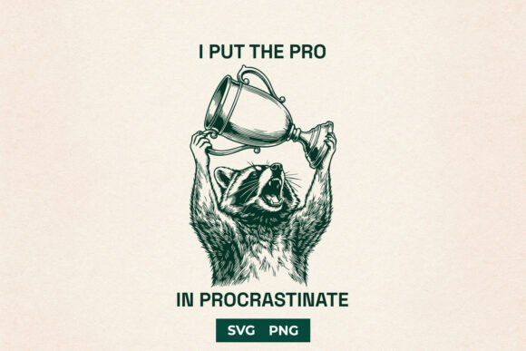 Funny Raccoon SVG Procrastinate Quote: Graphics & Crafts