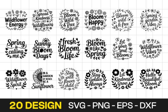 Wildflower Floral Quote Typography Graphics for Crafts